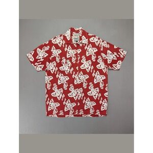 Vintage Mambo Loud Shirt Red White Hawaiian Floral Camp Collar Men's Large
